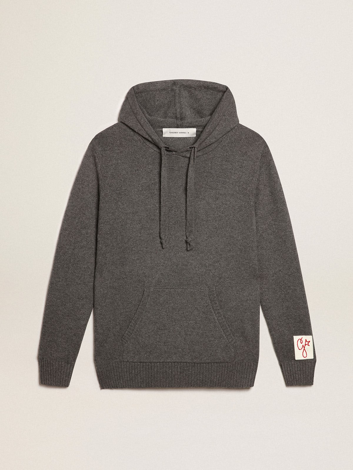 Felpa uomo misto cashmere color grigio melange con cappuccio