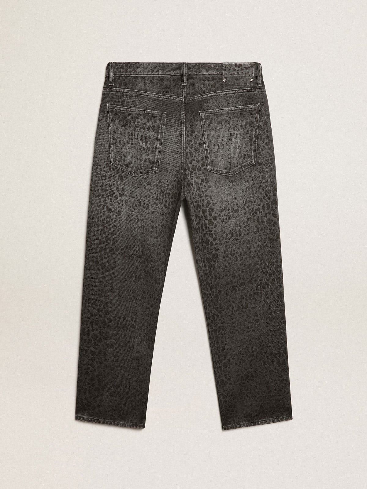 Jeans grigio da uomo con stampa leopardo