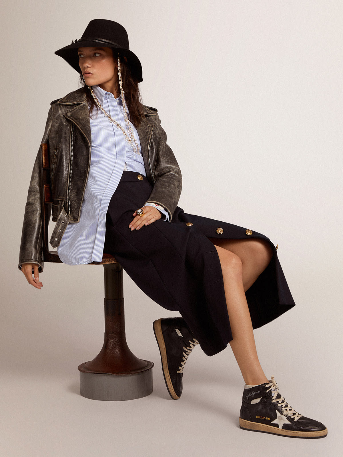 Sneaker Sky-Star in nappa nera con stella in nappa bianca