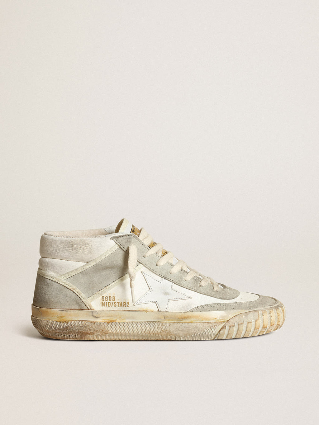 Sneaker Mid Star donna con inserti in suede color grigio ghiaccio e stella in pelle bianca
