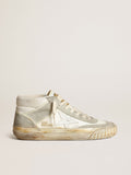 Sneaker Mid Star donna con inserti in suede color grigio ghiaccio e stella in pelle bianca
