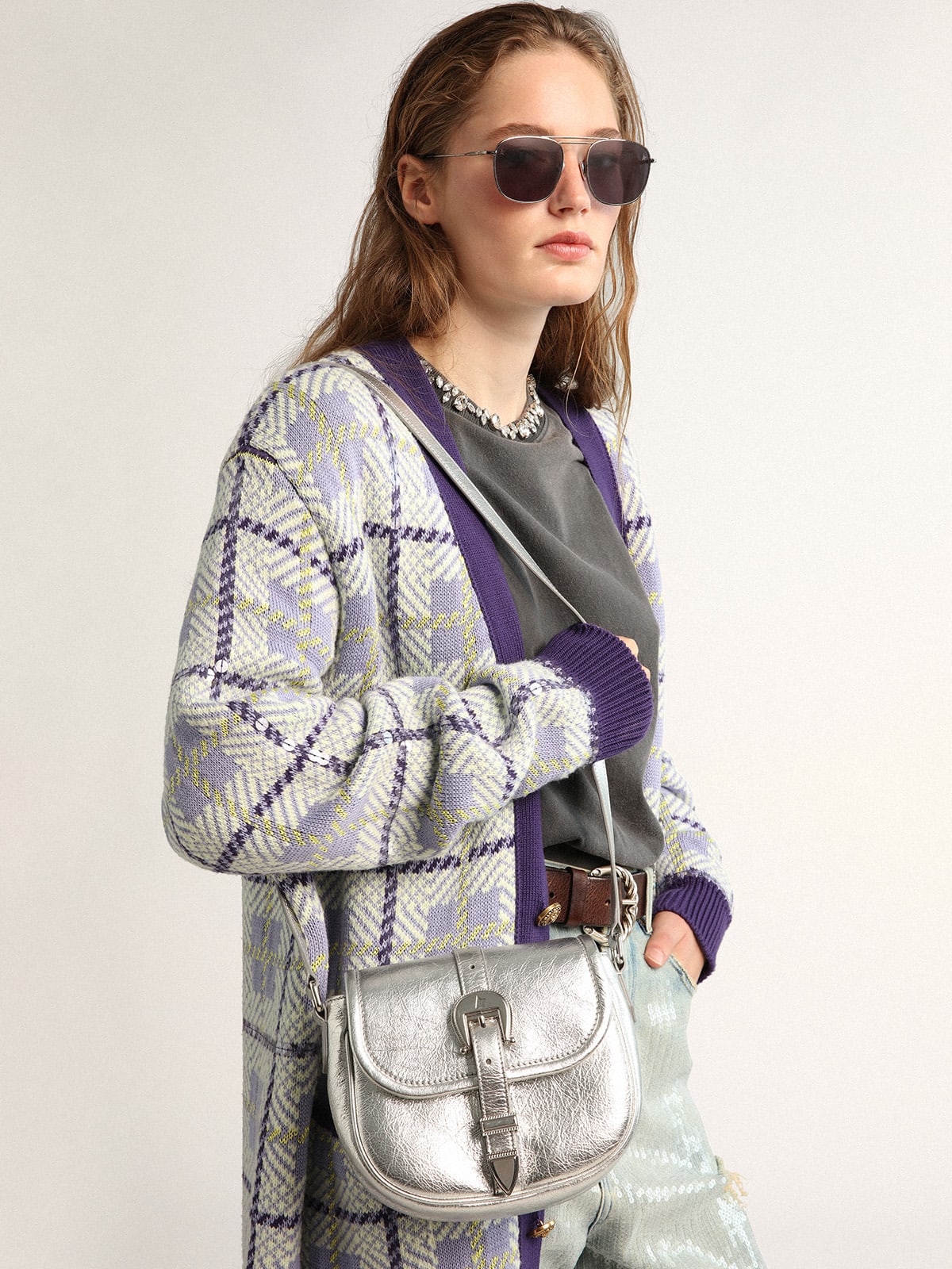 Borsa Rodeo Bag small in pelle laminata color argento