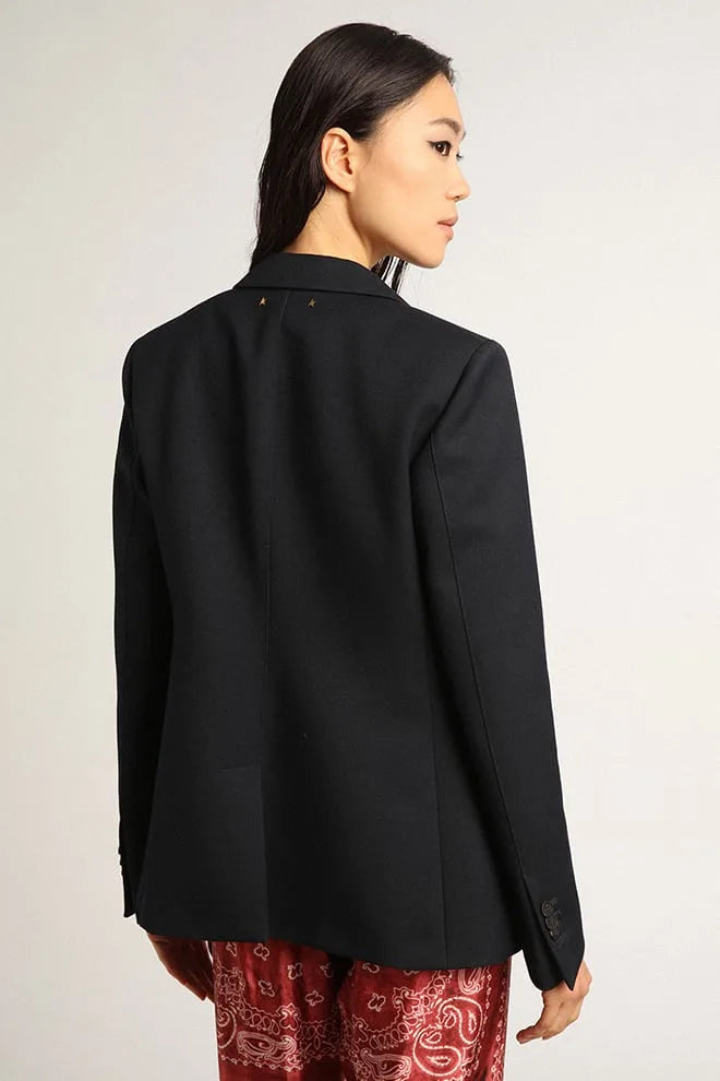 Blazer monopetto da donna in gabardine di lana blu scuro