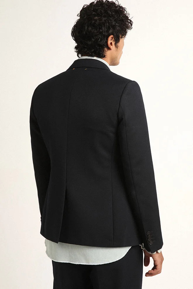 Blazer monopetto da uomo in gabardine di lana blu scuro