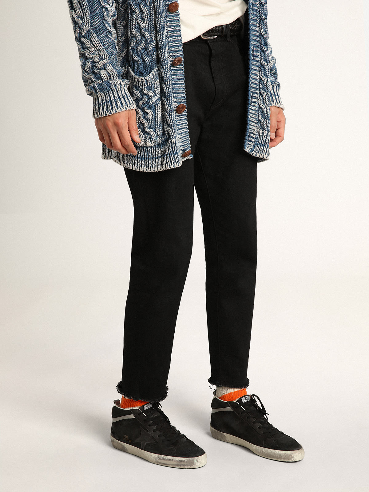 Sneaker Mid Star in nabuk nero con stella in pelle nera e virgola in pelle laminata color argento