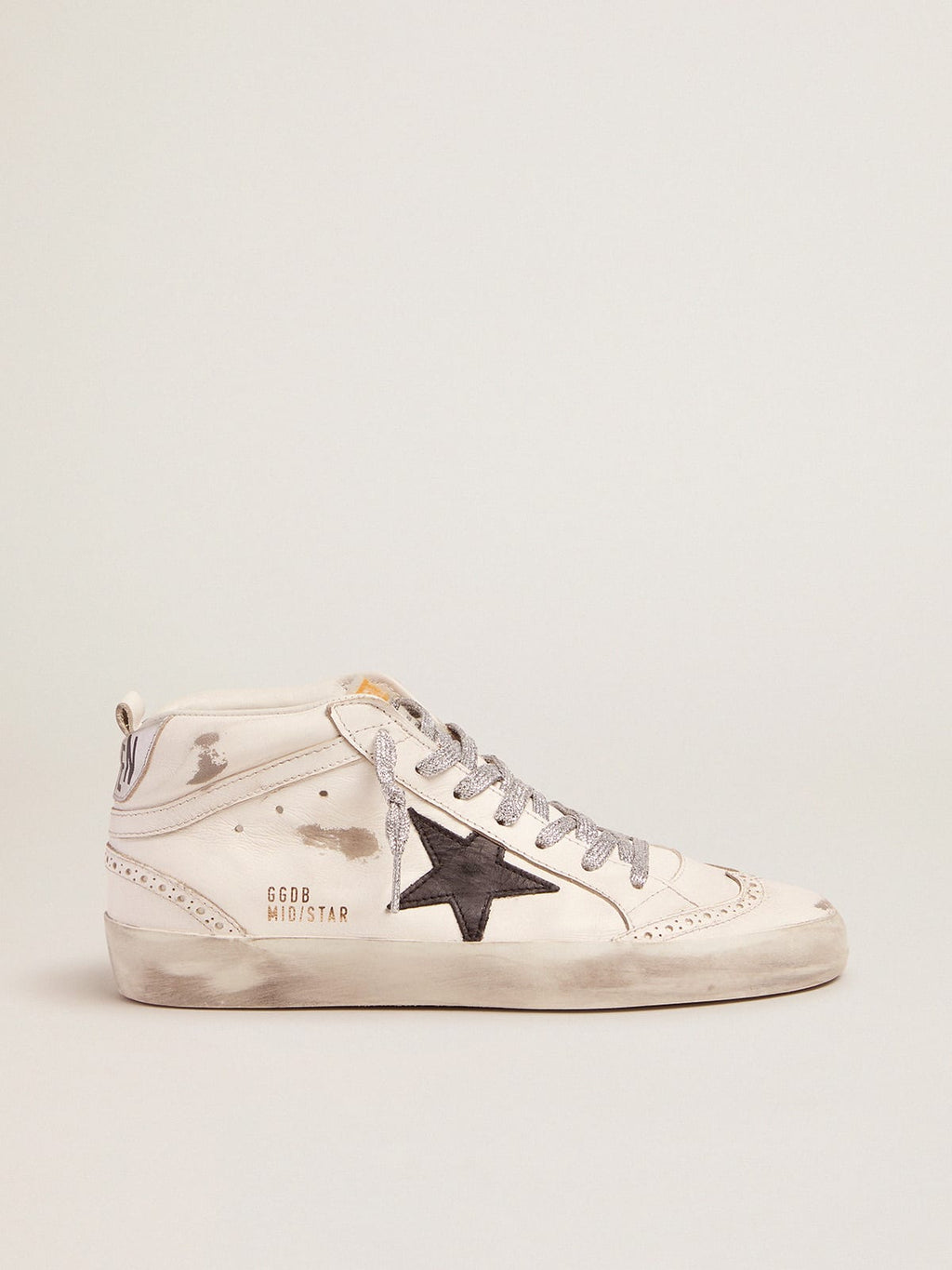 Sneakers Mid-Star con talloncino laminato e lacci con glitter