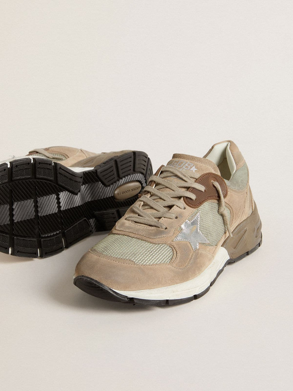Men's Dad-Star in beige mesh and suede with silver leather star