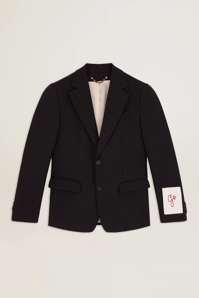 Blazer monopetto da uomo in gabardine di lana blu scuro