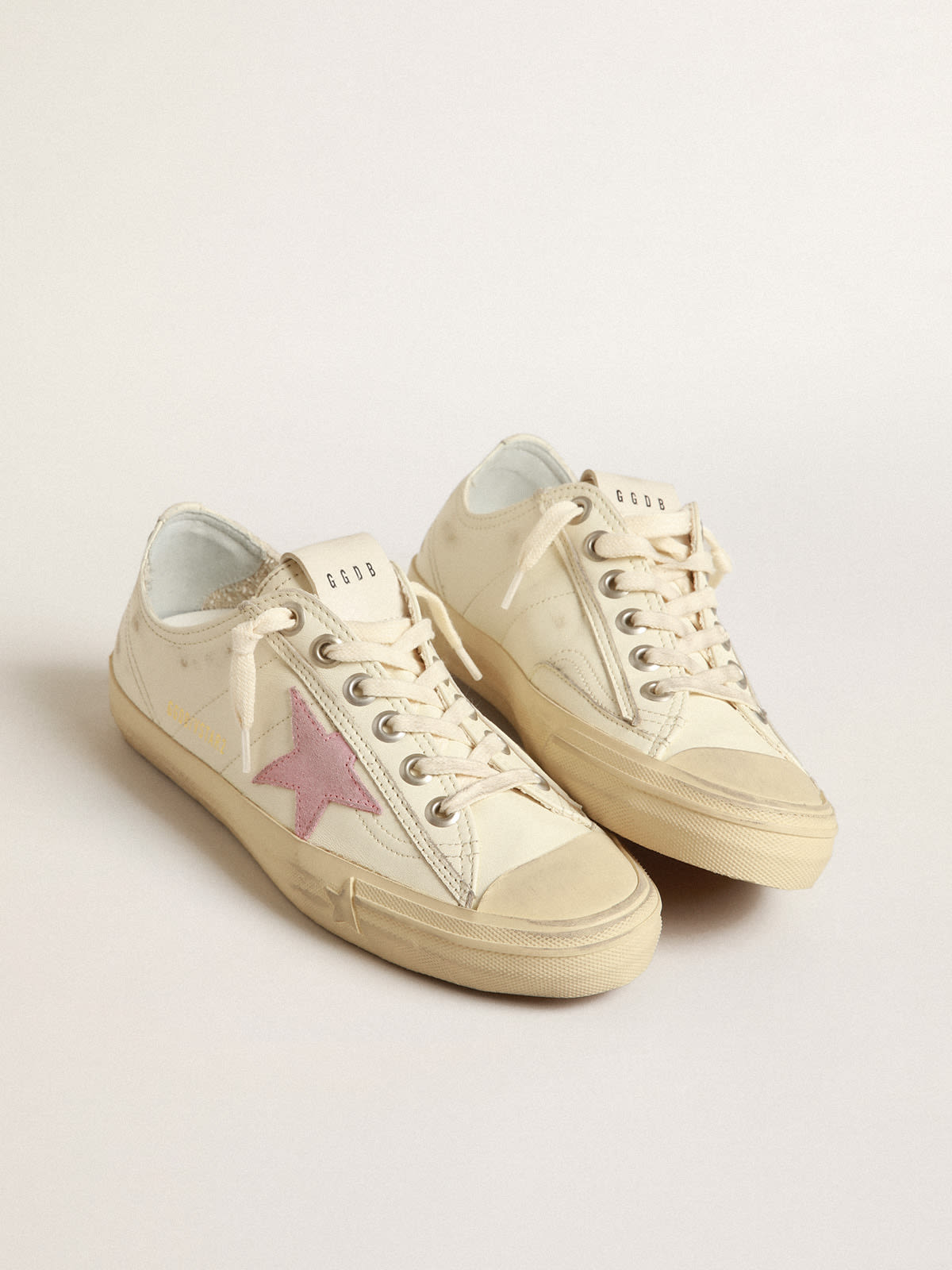 V-Star in nappa beige con stella in suede color rosa antico