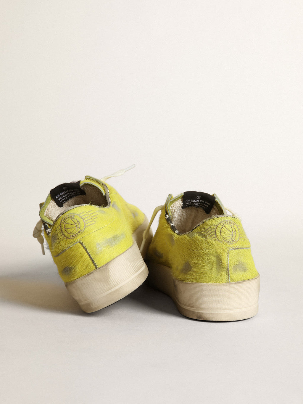 Sneaker Stardan uomo in cavallino giallo fluo con stella in pelle bianca