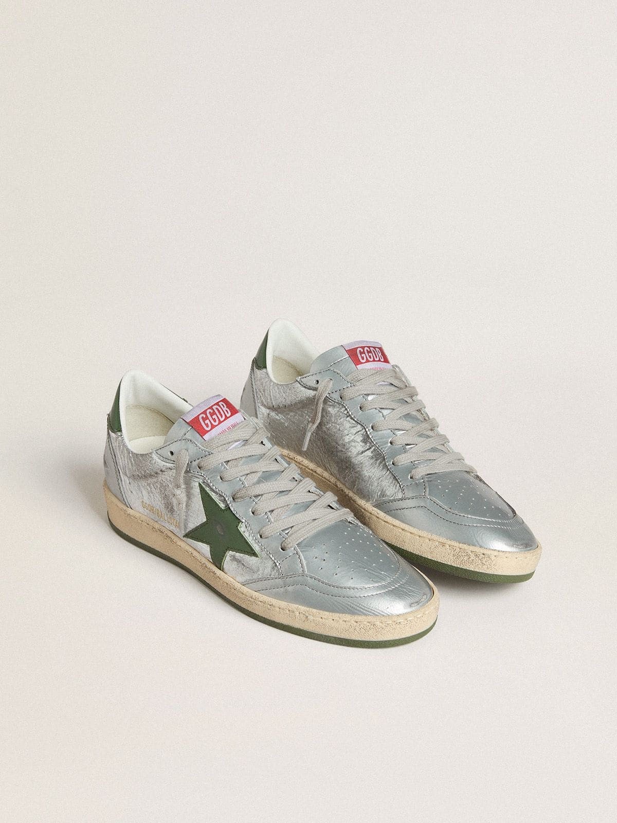 Women's Ball Star in silver nylon with green leather star and heel tab