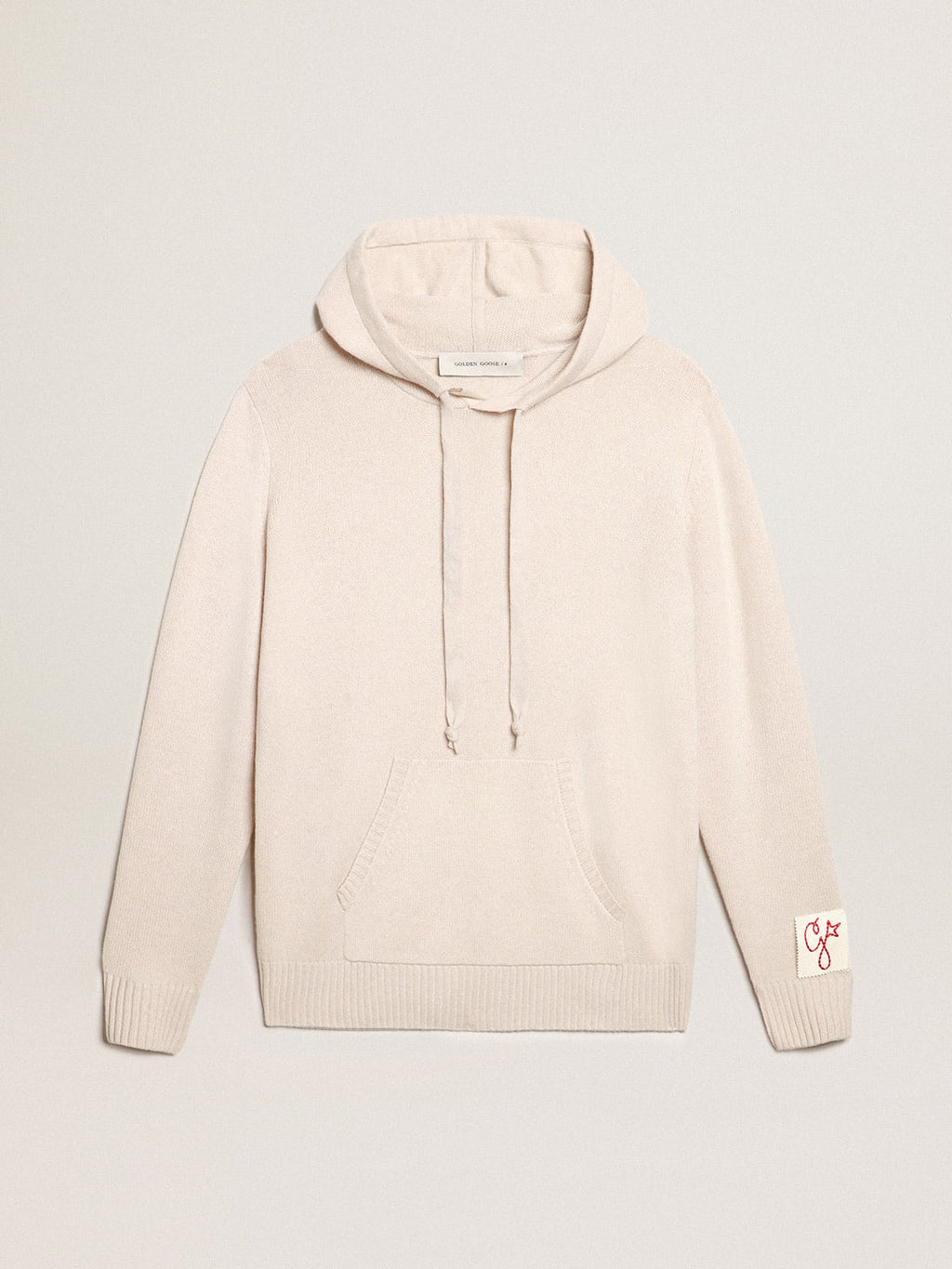 Felpa uomo misto cashmere color bianco e cappuccio