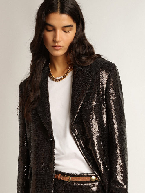 Blazer monopetto di colore grigio con paillettes all-over
