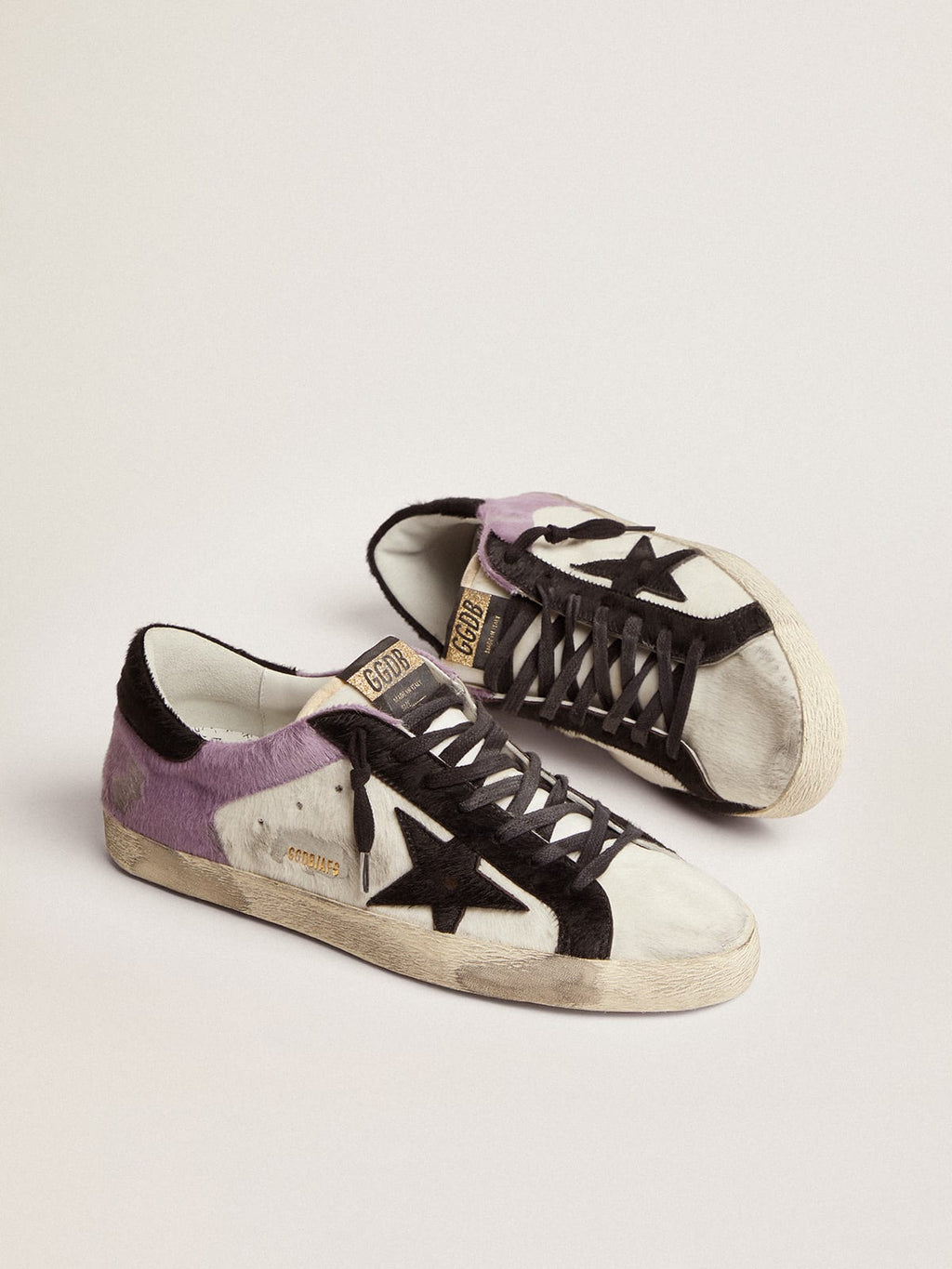 Sneaker Super-Star in cavallino bianco e lilla con inserti in cavallino nero