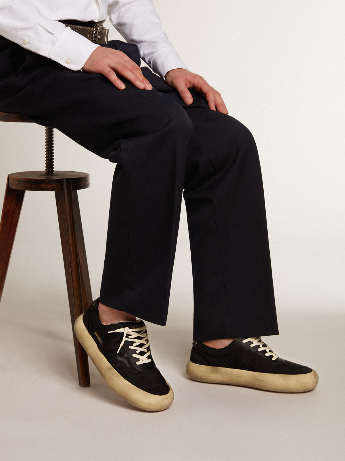 Space-Star Uomo in nylon con stella e talloncino in pelle nera