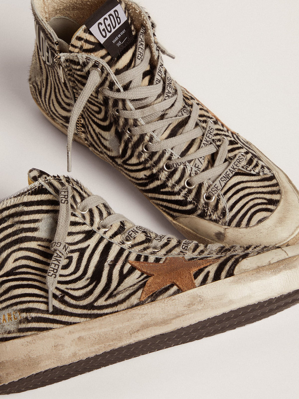 Sneaker Francy Penstar LTD in cavallino zebrato con stella in suede color tabacco e talloncino in pelle nera