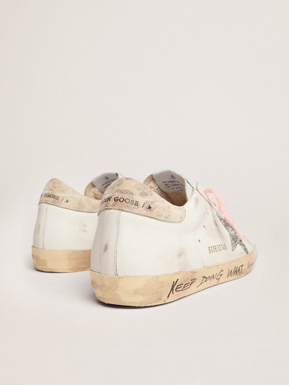 Sneaker Super-Star con stella in glitter argento e talloncino in pelle con stampa leopardata