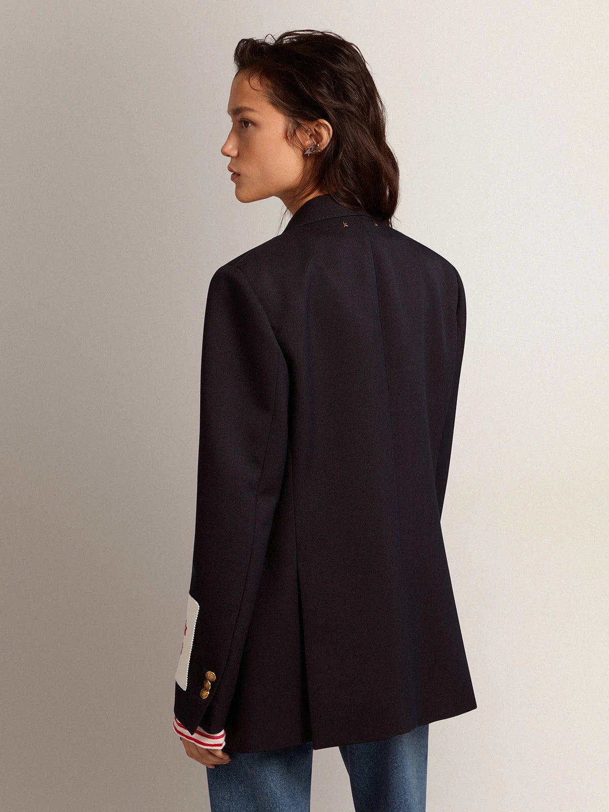 Blazer doppiopetto donna Collezione Golden di colore blu scuro con bottoni araldici dorati