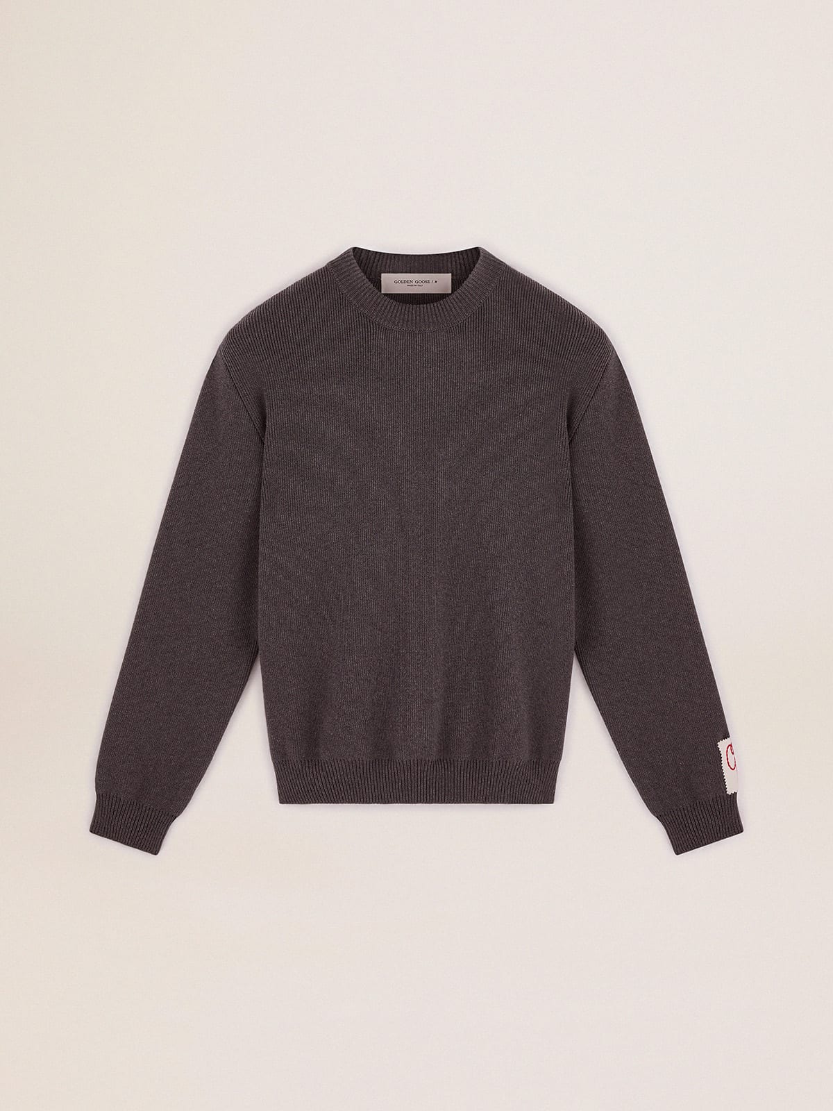 Maglione girocollo in cotone grigio scuro con logo sul retro