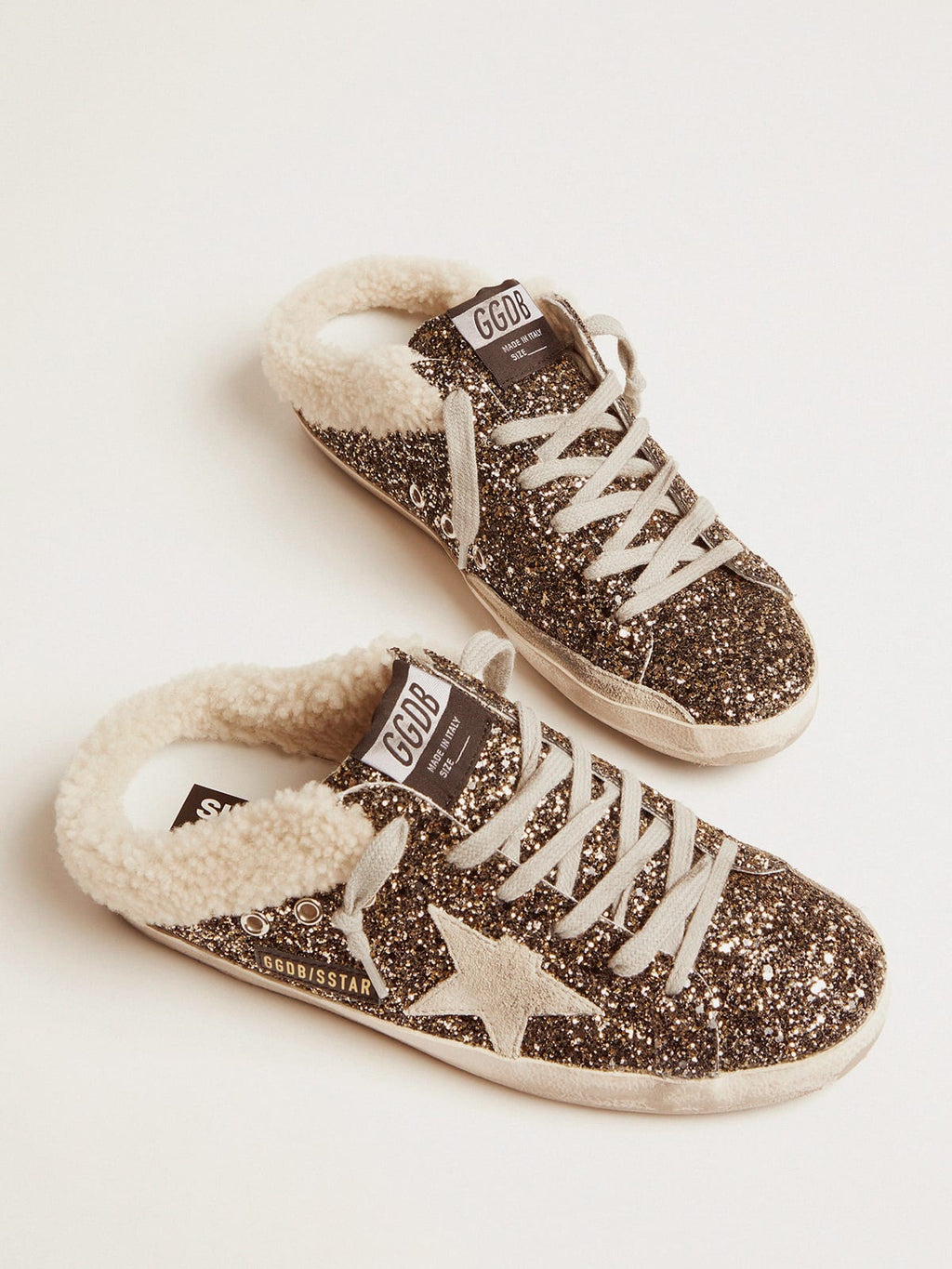 Sneakers Super-Star sabot con glitter e interno shearling