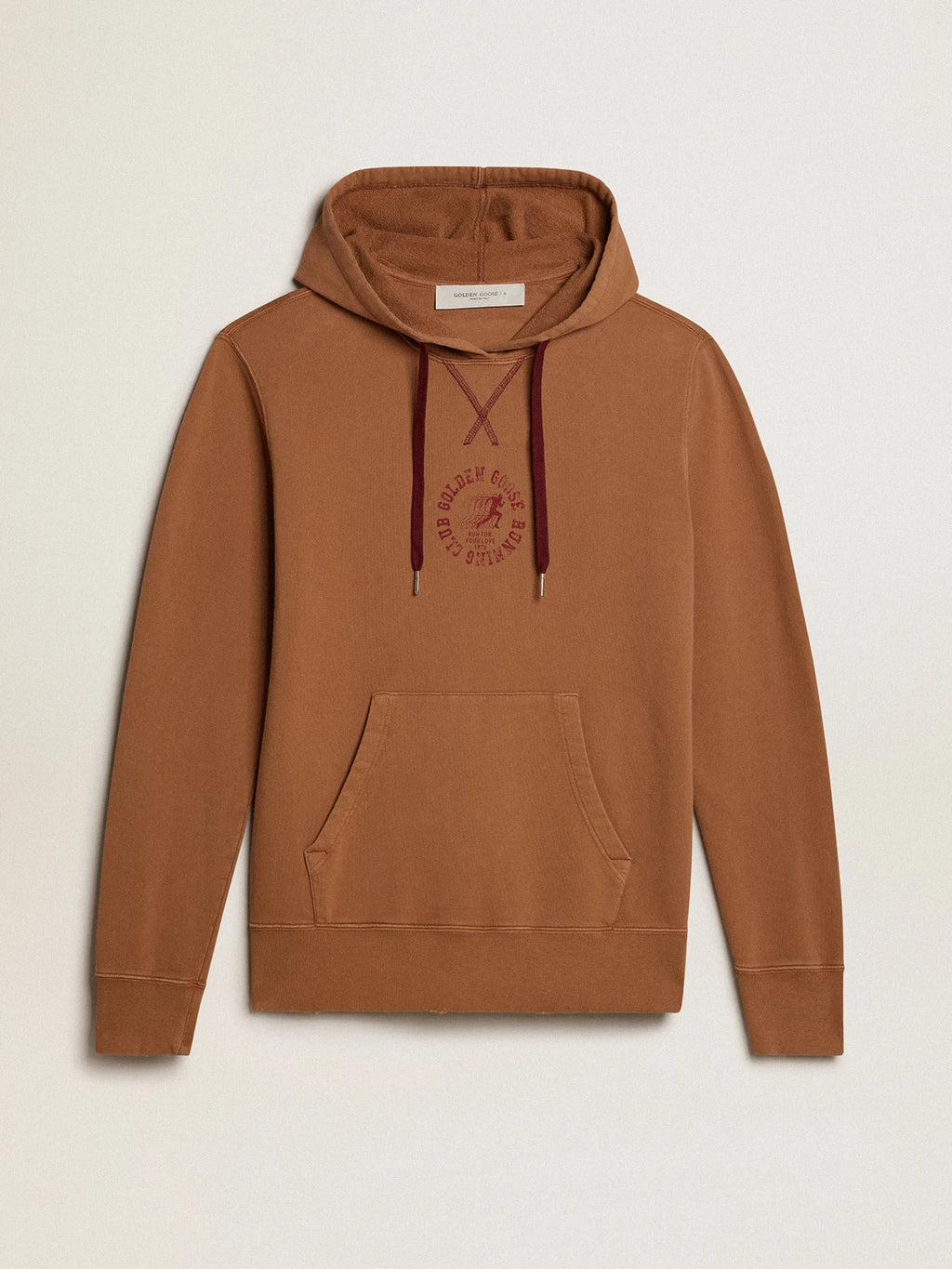Felpa in cotone color malto con cappuccio