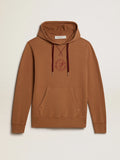 Felpa in cotone color malto con cappuccio