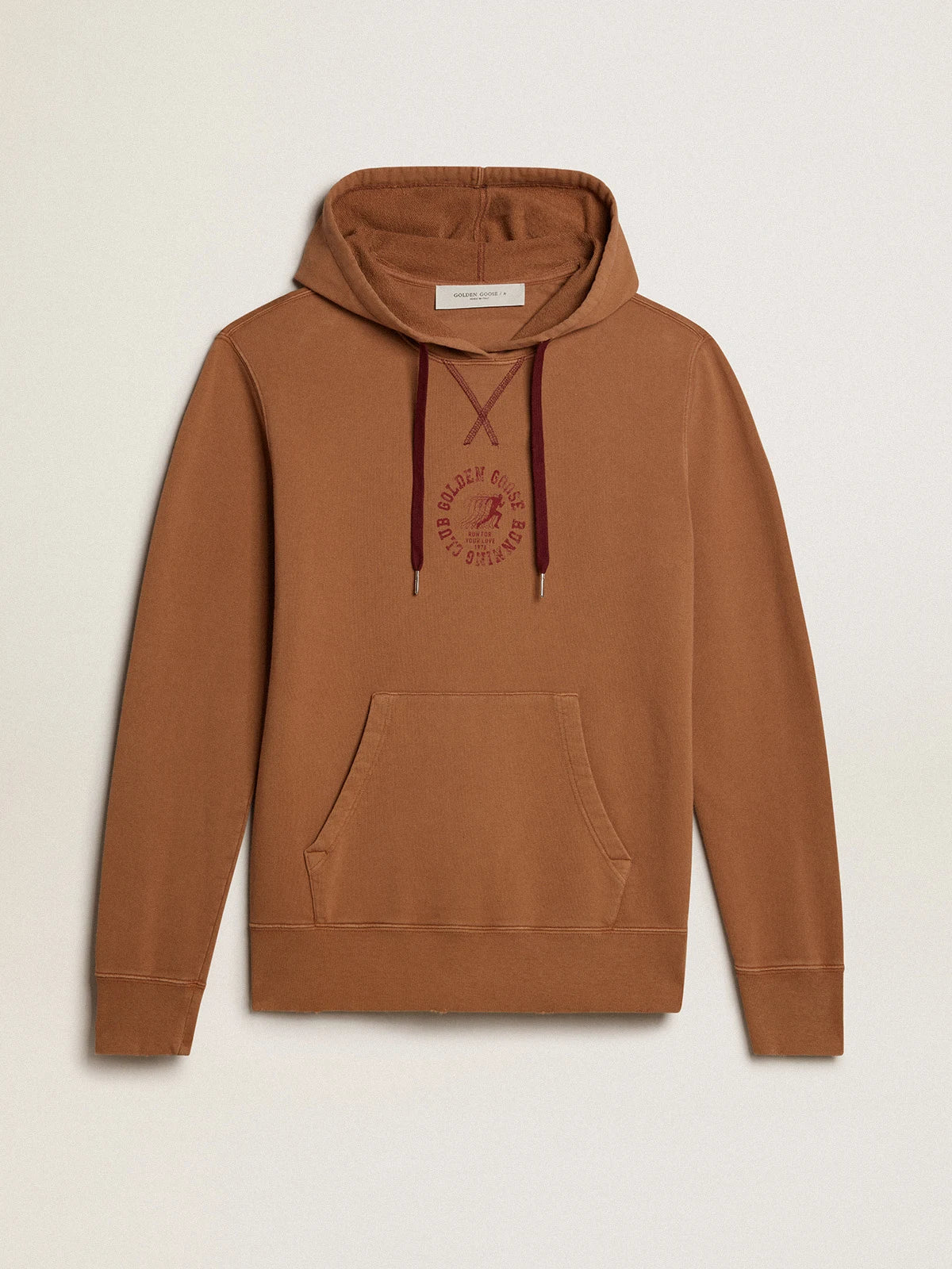 Felpa in cotone color malto con cappuccio