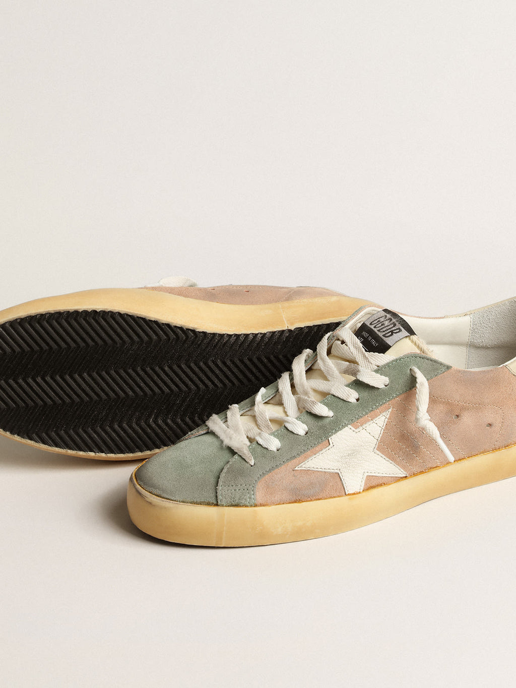 Super-Star in suede marrone e verde con stella in nappa bianca