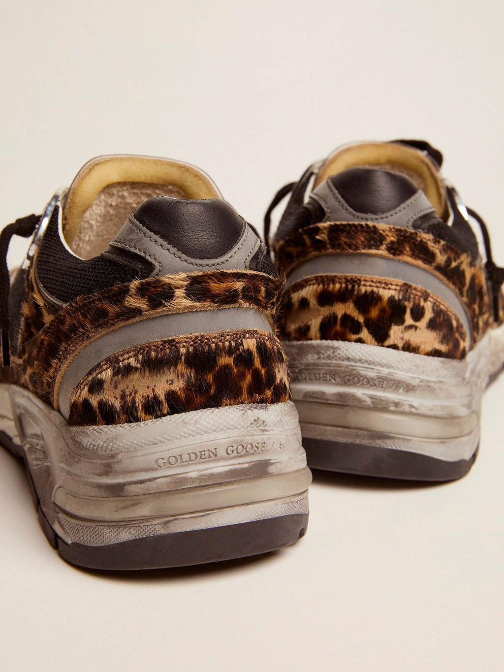 Sneaker Dad-Star in cavallino leopardato e stella in pelle bianca