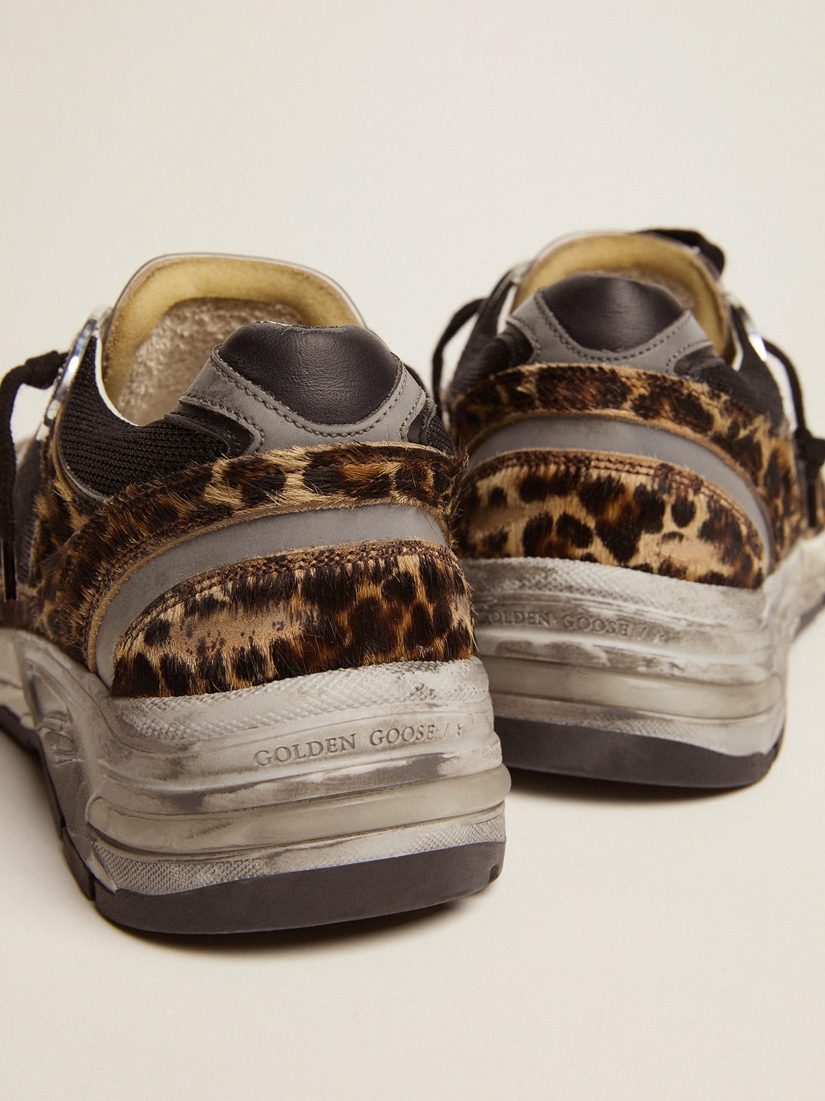Sneaker Dad-Star in cavallino leopardato e stella in pelle bianca