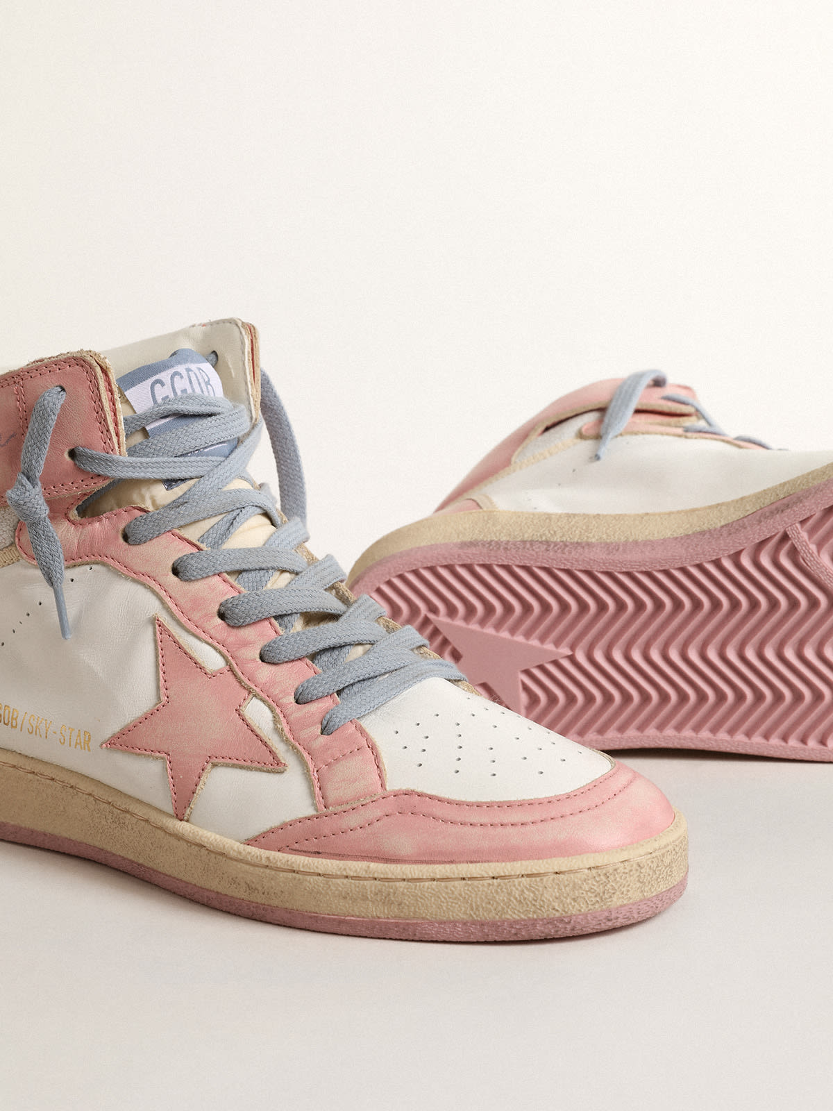Sky-Star in nappa bianca con stella e inserti in pelle rosa