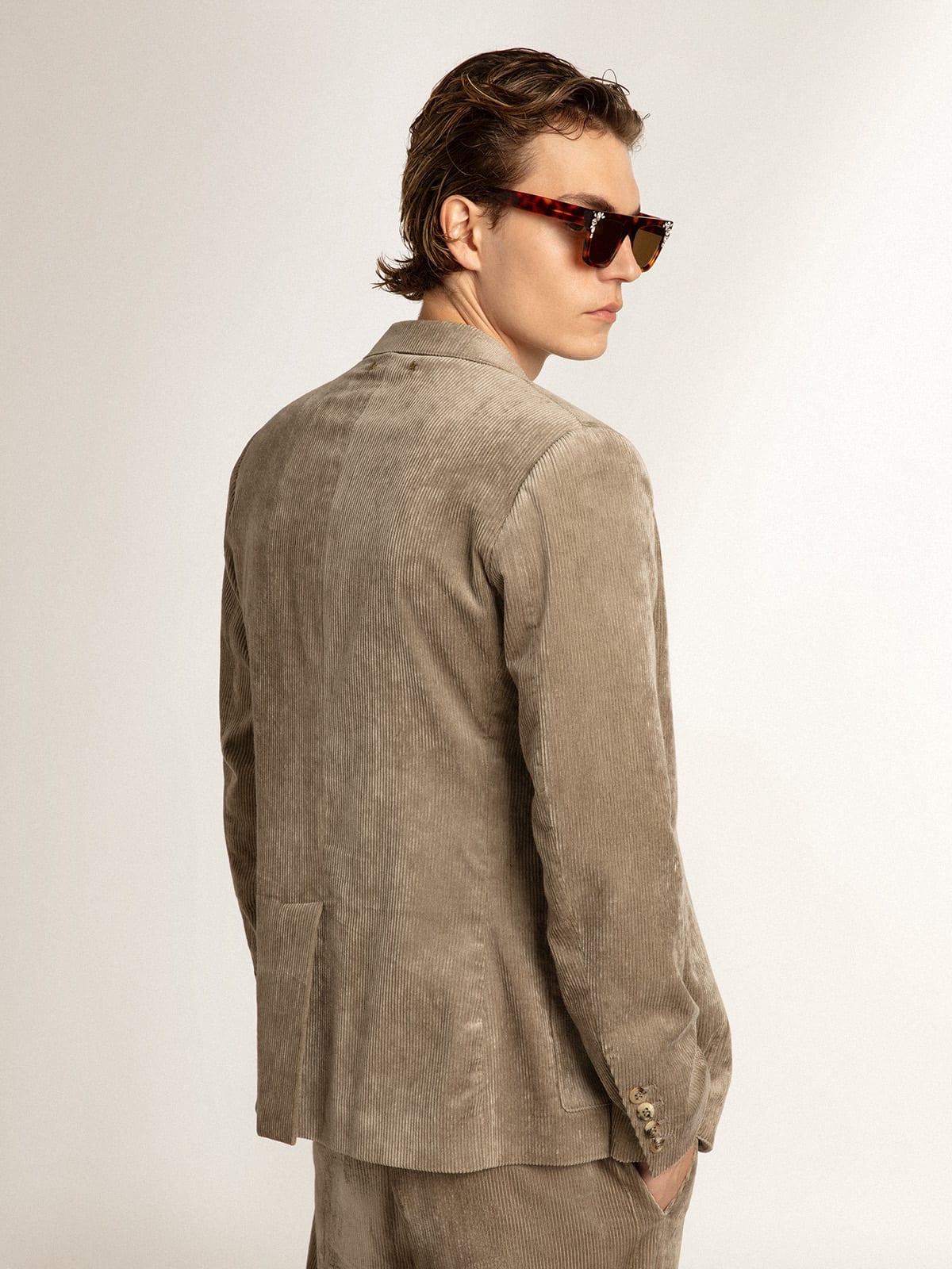 Blazer monopetto boxy in cotone color beige chiaro