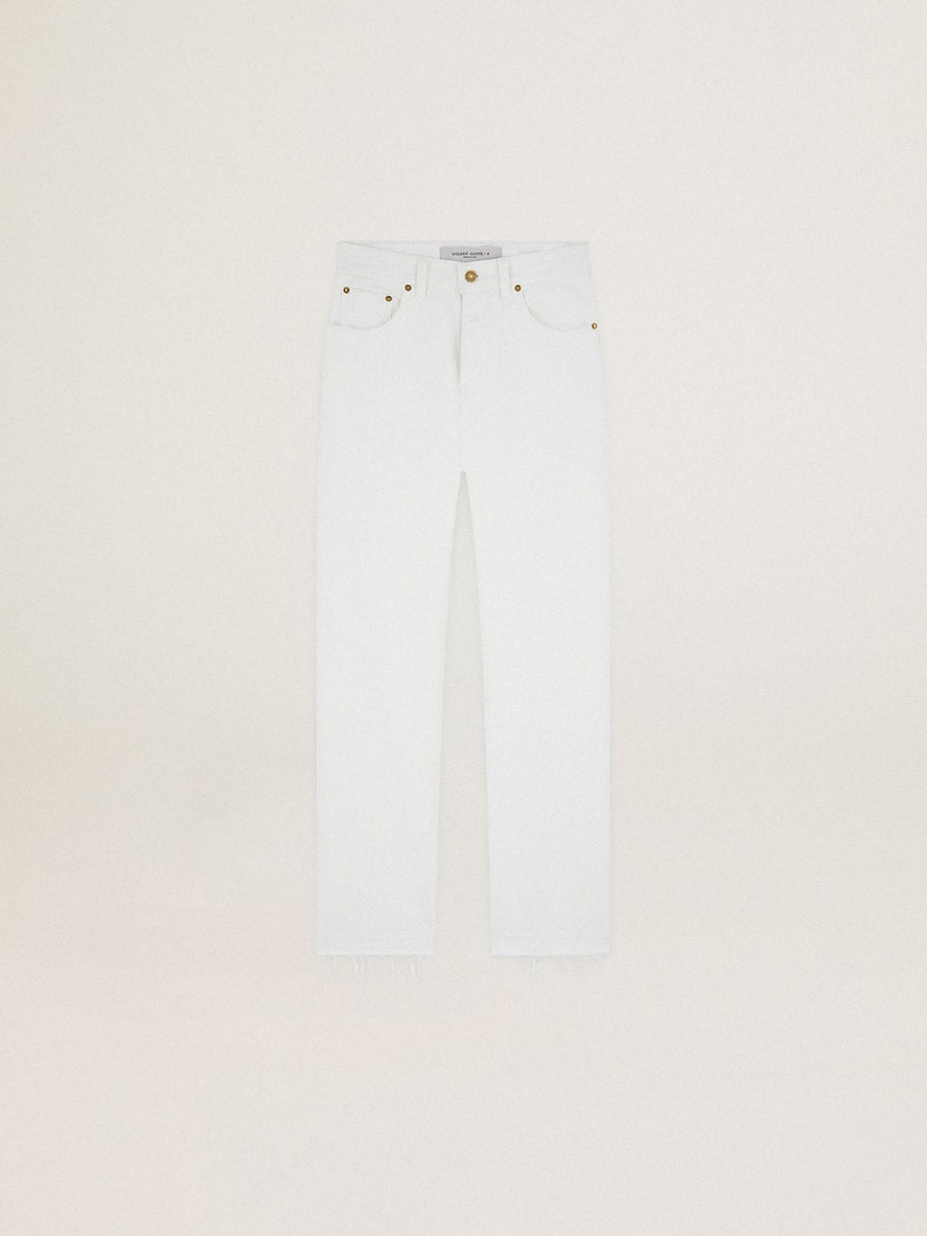 Pantalone crop Collezione Journey in bull denim di colore bianco con orlo dal'effetto rovinato