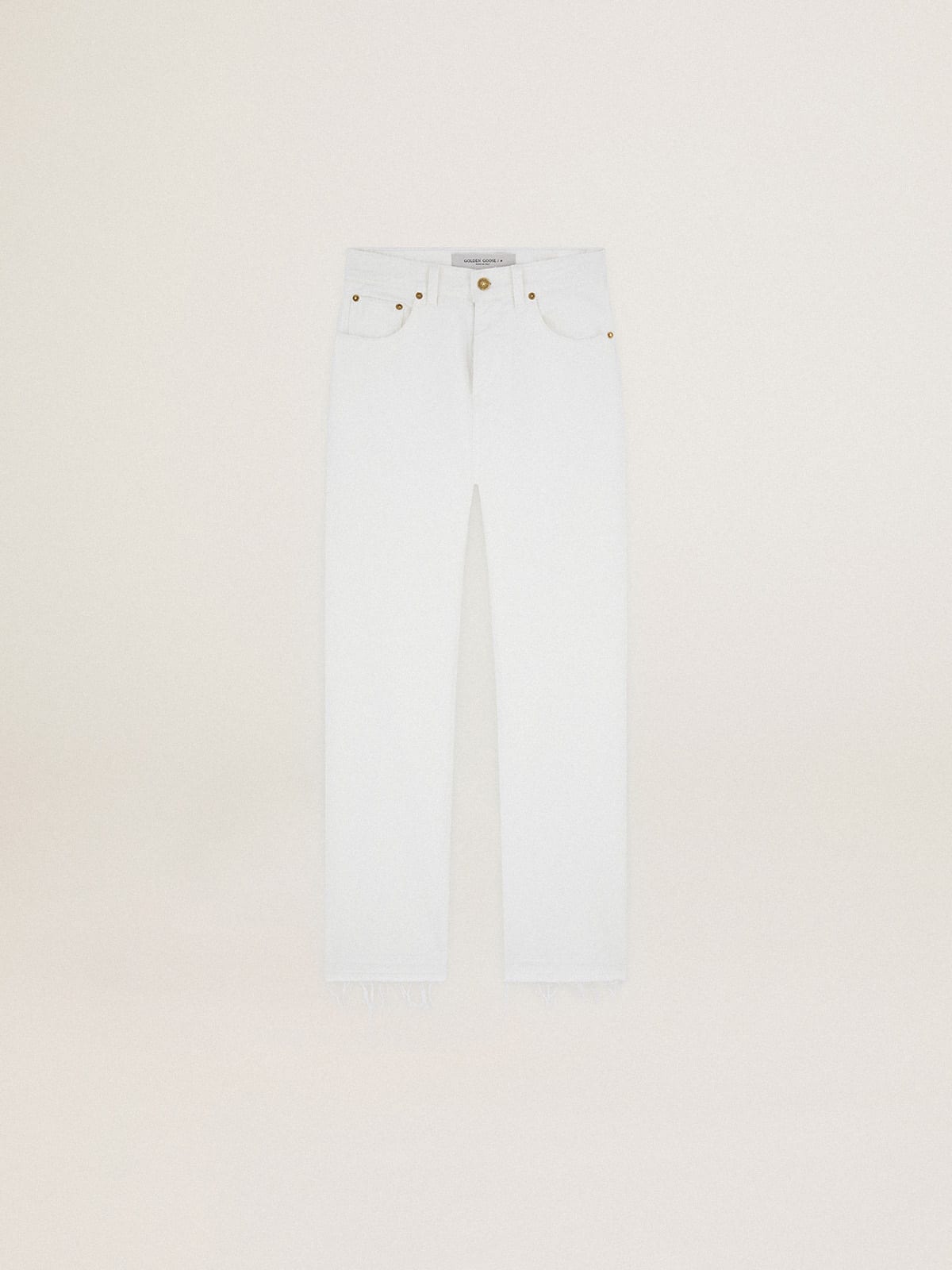 Pantalone crop Collezione Journey in bull denim di colore bianco con orlo dal'effetto rovinato