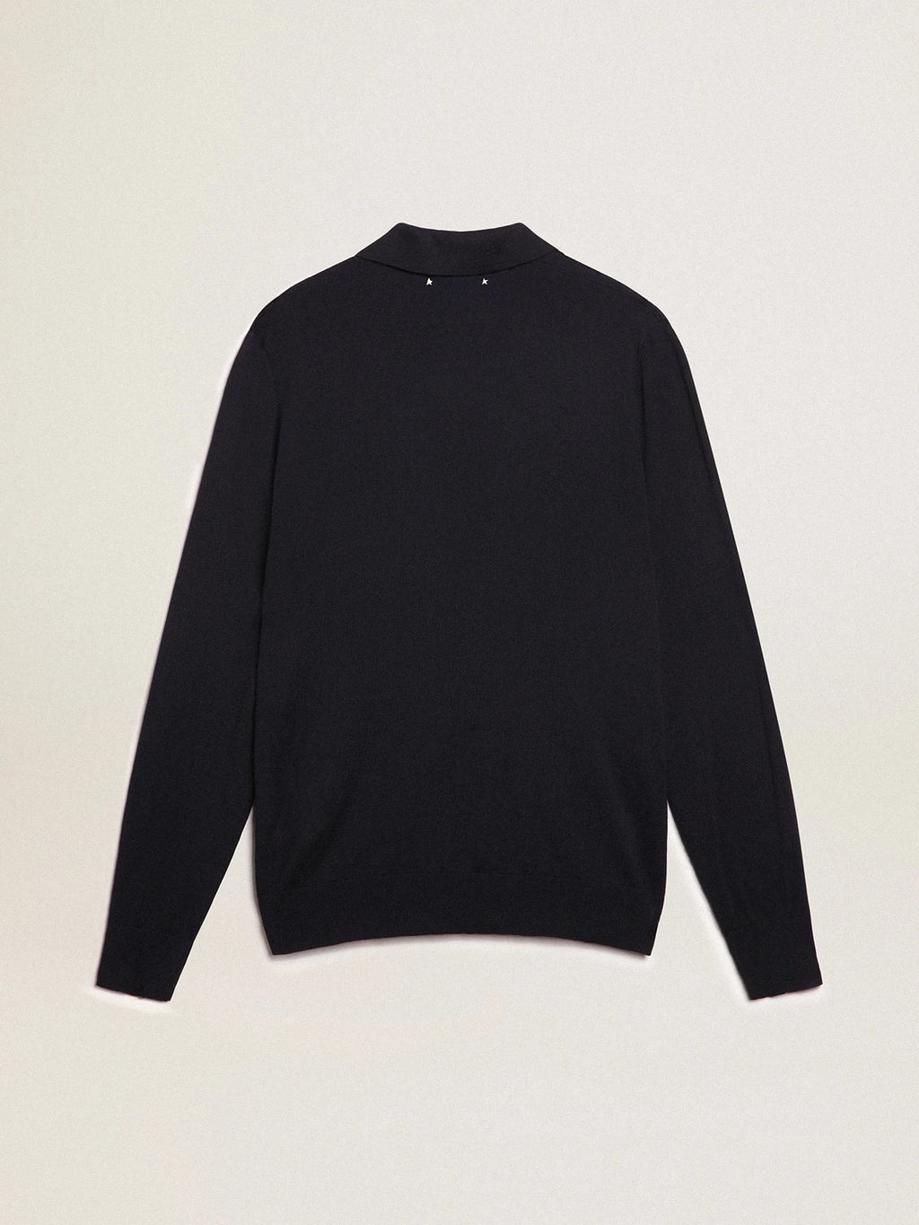Polo maniche lunghe da uomo in lana merino di colore blu navy
