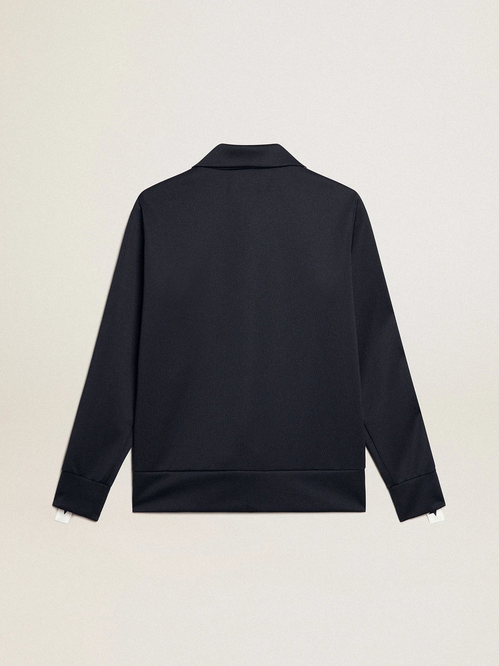 Felpa blu scura con zip e nastro bianco e stelle a contrasto