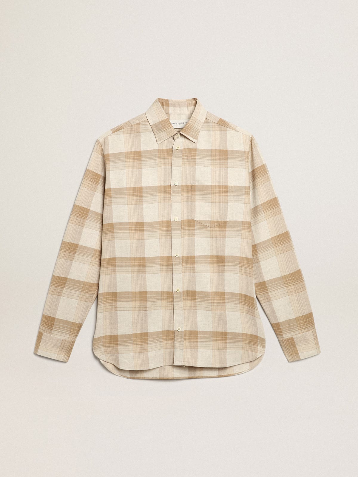 Camicia slim fit color pepe e sabbia scura