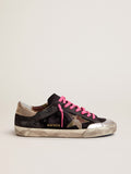 Sneaker Super-Star in glitter e suede neri con stella in tessuto camouflage