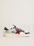 Men’s Stardan in laminated silver nylon with burgundy suede star
