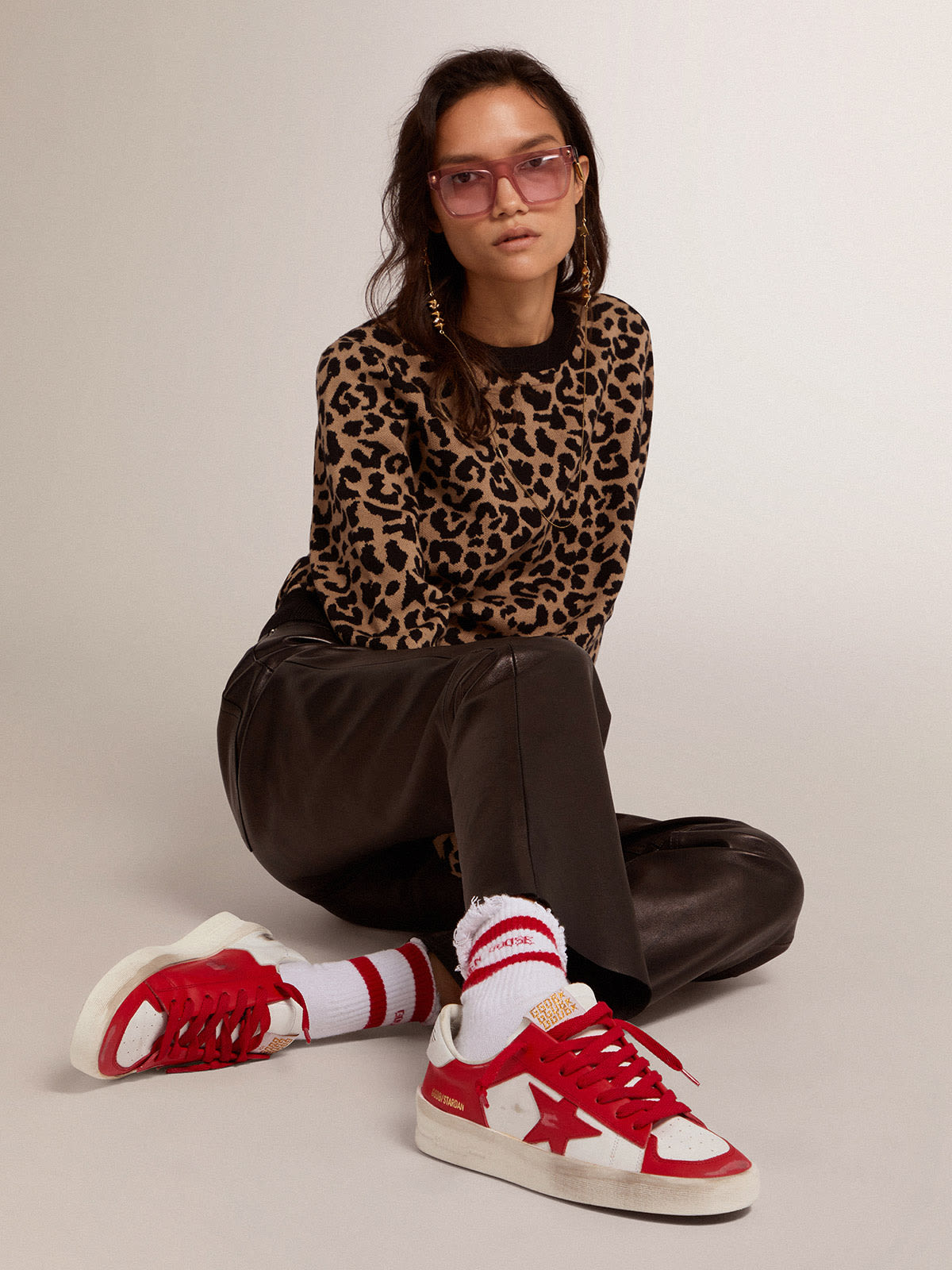 Sneaker Stardan donna in pelle bianca e rossa
