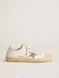 V-Star in pelle bianca con stella in glitter color platino