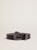 Black leather belt with silver buckle