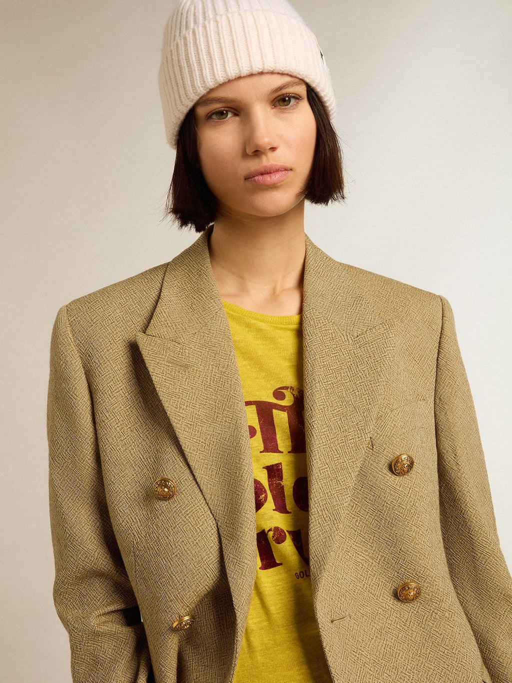 T-Shirt da donna in lino color giallo granturco