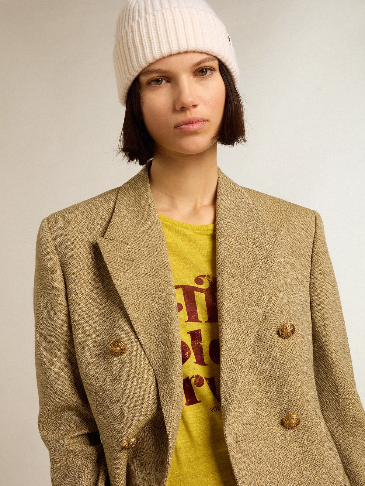 T-Shirt da donna in lino color giallo granturco