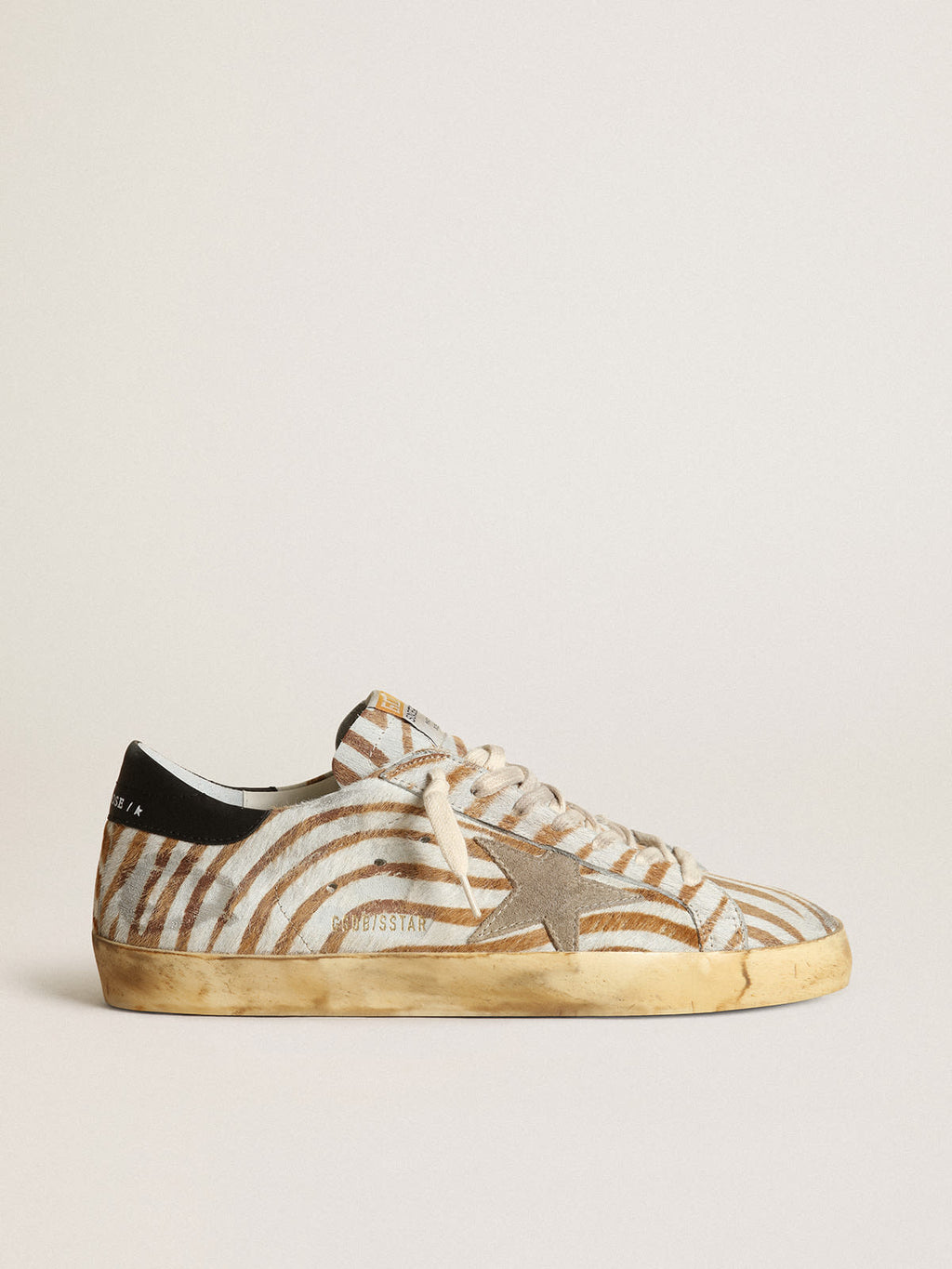 Sneaker Super-Star uomo in cavallino zebrato con stella in suede color tortora