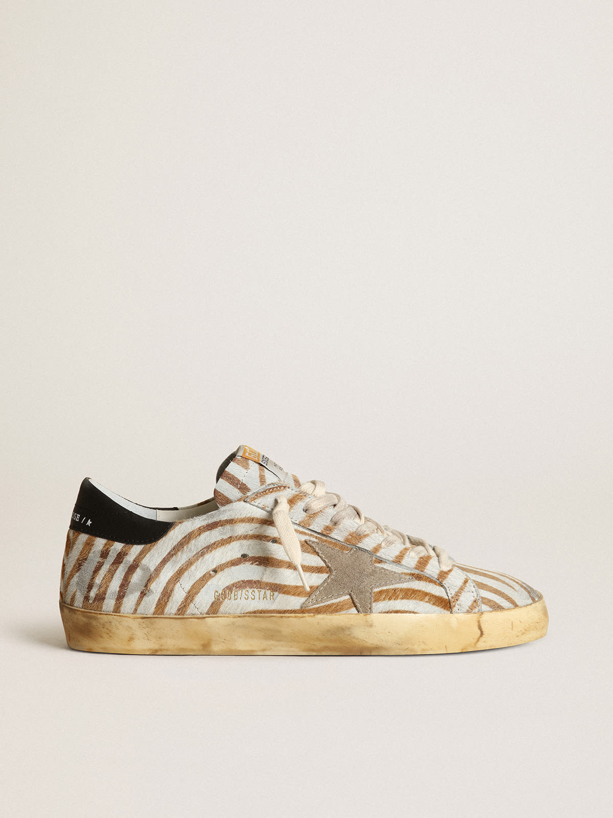 Sneaker Super-Star uomo in cavallino zebrato con stella in suede color tortora