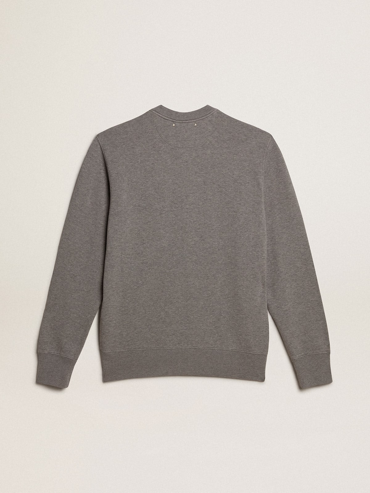 Felpa in cotone color grigio melange con scritta ricamata