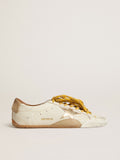 Women's True-Star in white nappa leather with gold star and beige suede heel tab