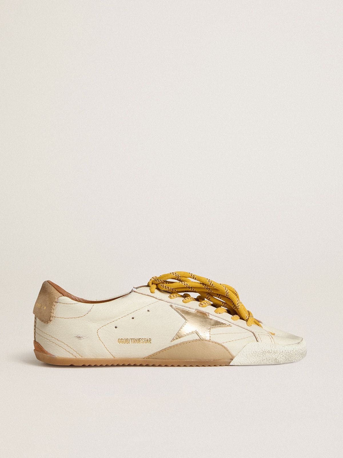 Women's True-Star in white nappa leather with gold star and beige suede heel tab