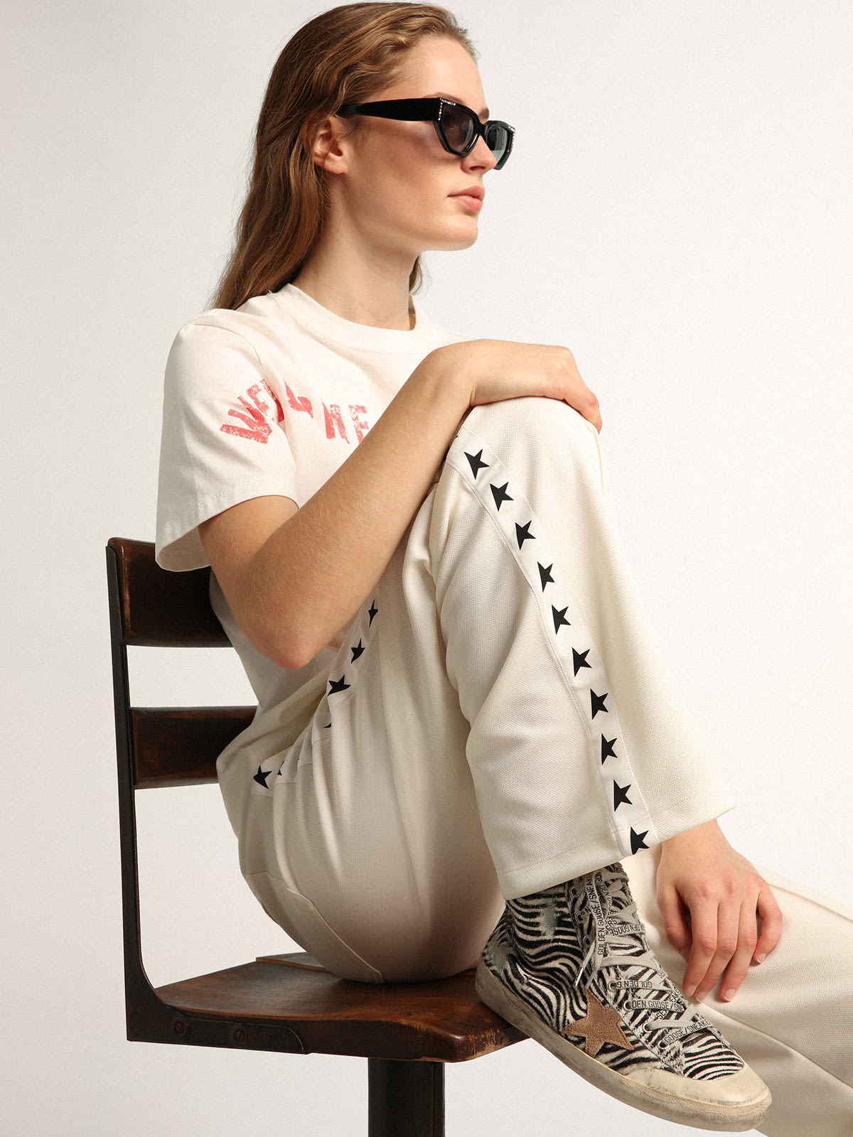 Sneaker Francy Penstar LTD in cavallino zebrato con stella in suede color tabacco e talloncino in pelle nera
